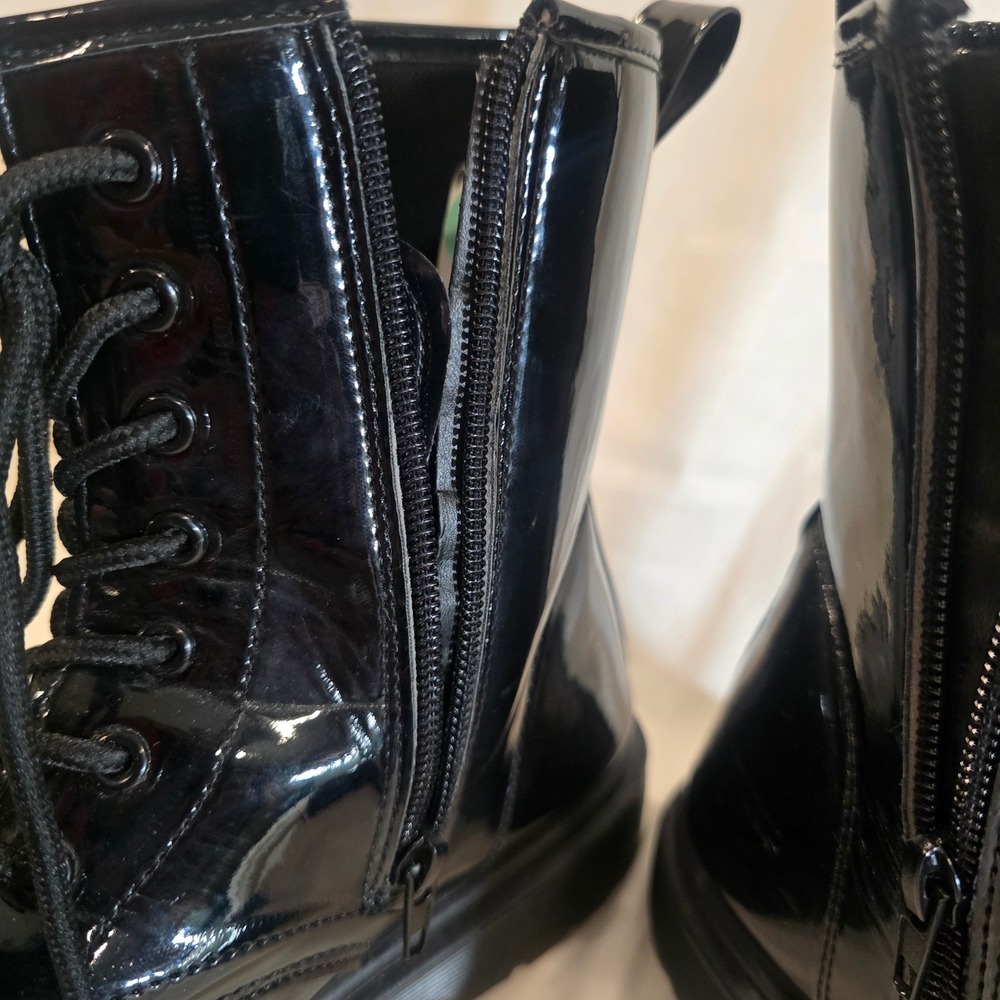 Y2K Mudd Black Patent Combat Boots Lace Up Side Zip Chunky Platform Women's8.5 - Picture 7 of 11